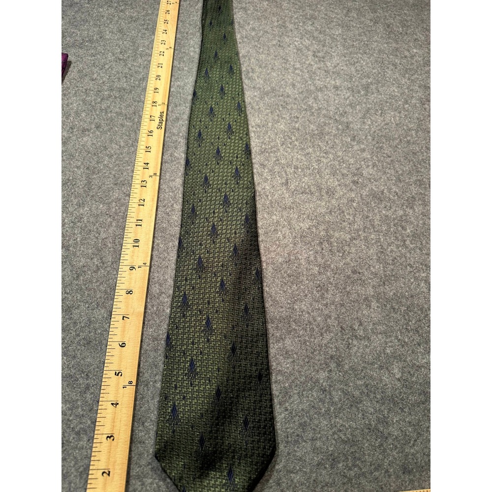 Audrey Buckner Mens Tie Olive Green Navy Blue Geometric Hand Tailored Accessory